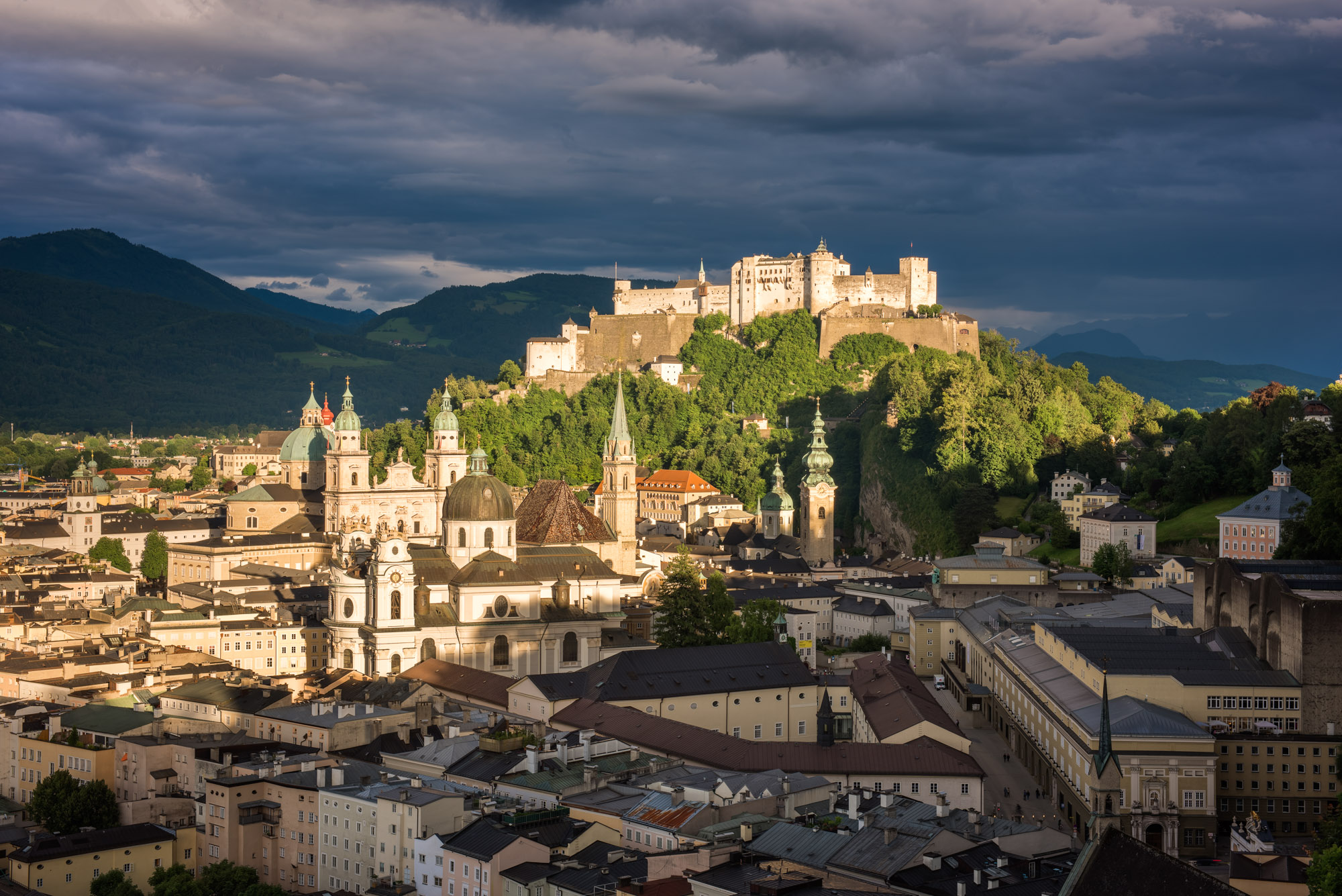 Salzburg Austria Old Town Hohensalzburg At Golden Hour Stock 