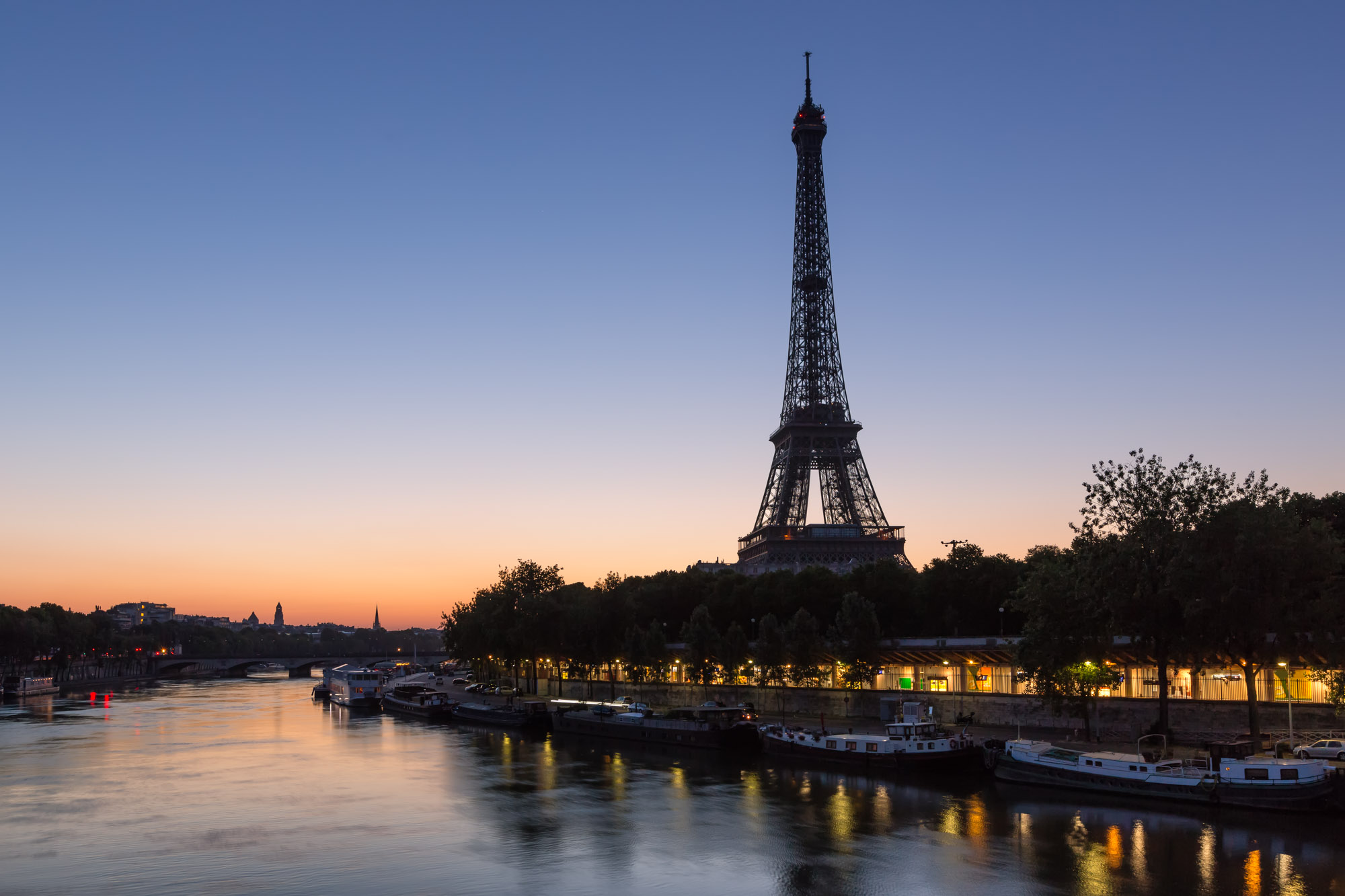 Eiffel Tower And Seine River At Blue Hour Paris Stock Photo Anshar 