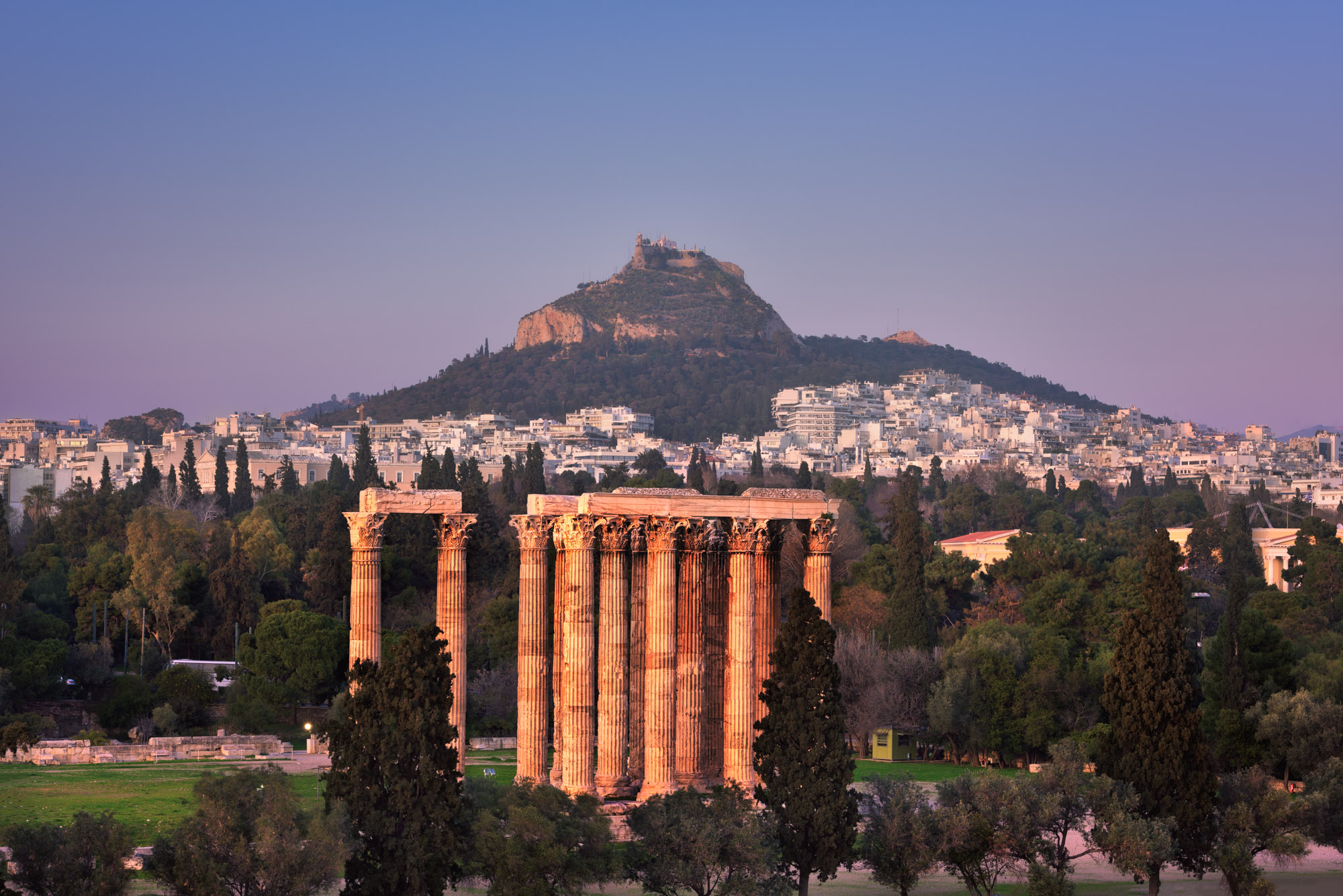 Temple Of Olympian Zeus And Mount Lycabettus Athens Stock Photo Temple Of Olympian Zeus And Mount Lycabettus Athens Stock Photo